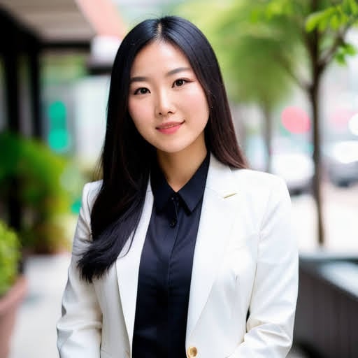 a professional ai headshot of an asian woman with white blazer